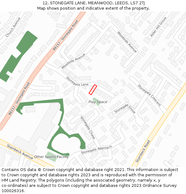 12, STONEGATE LANE, MEANWOOD, LEEDS, LS7 2TJ: Location map and indicative extent of plot