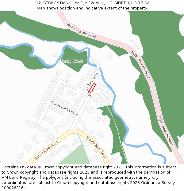 12, STONEY BANK LANE, NEW MILL, HOLMFIRTH, HD9 7LW: Location map and indicative extent of plot