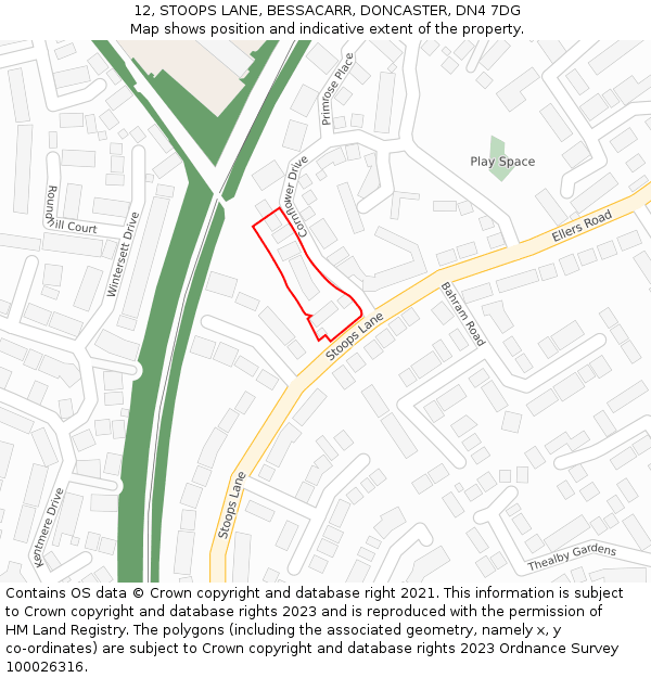 12, STOOPS LANE, BESSACARR, DONCASTER, DN4 7DG: Location map and indicative extent of plot