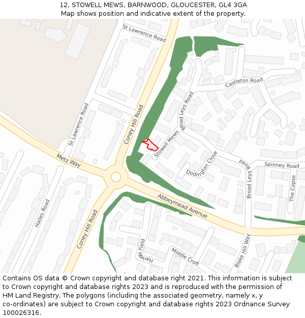 12, STOWELL MEWS, BARNWOOD, GLOUCESTER, GL4 3GA: Location map and indicative extent of plot