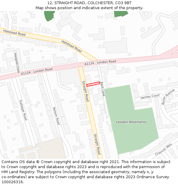 12, STRAIGHT ROAD, COLCHESTER, CO3 9BT: Location map and indicative extent of plot