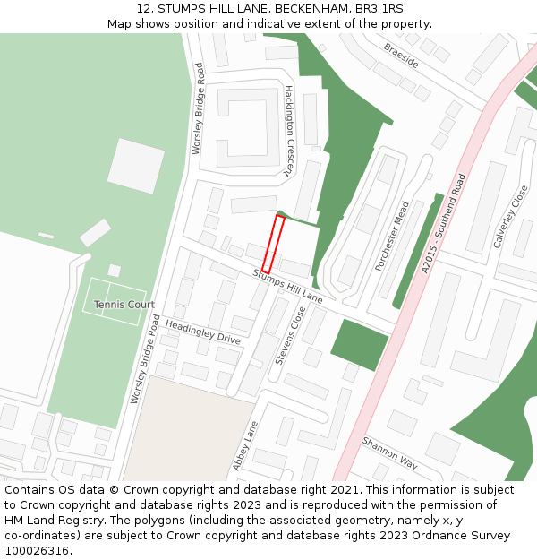 12, STUMPS HILL LANE, BECKENHAM, BR3 1RS: Location map and indicative extent of plot