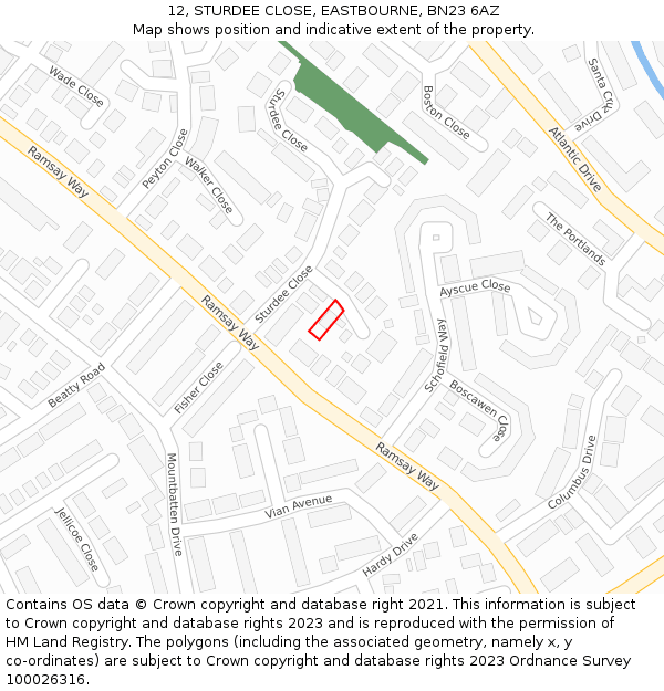 12, STURDEE CLOSE, EASTBOURNE, BN23 6AZ: Location map and indicative extent of plot