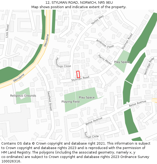 12, STYLMAN ROAD, NORWICH, NR5 9EU: Location map and indicative extent of plot