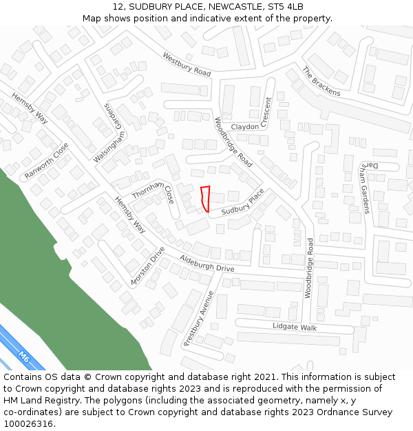 12, SUDBURY PLACE, NEWCASTLE, ST5 4LB: Location map and indicative extent of plot