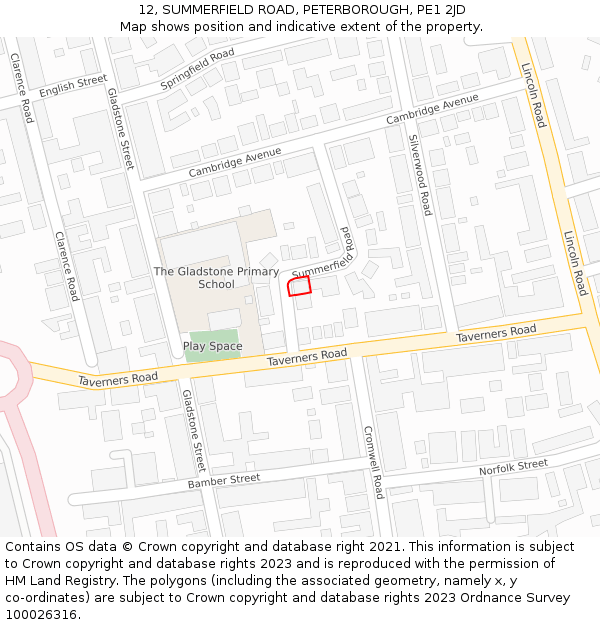 12, SUMMERFIELD ROAD, PETERBOROUGH, PE1 2JD: Location map and indicative extent of plot