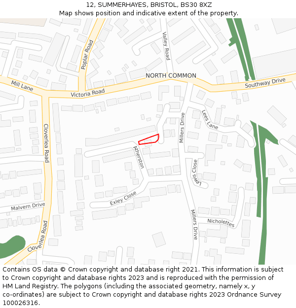 12, SUMMERHAYES, BRISTOL, BS30 8XZ: Location map and indicative extent of plot
