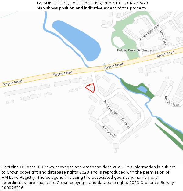 12, SUN LIDO SQUARE GARDENS, BRAINTREE, CM77 6GD: Location map and indicative extent of plot