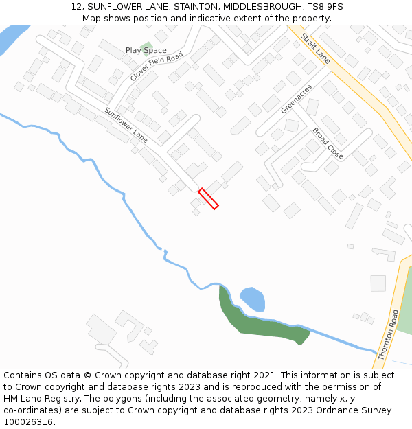 12, SUNFLOWER LANE, STAINTON, MIDDLESBROUGH, TS8 9FS: Location map and indicative extent of plot