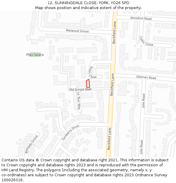 12, SUNNINGDALE CLOSE, YORK, YO26 5PD: Location map and indicative extent of plot