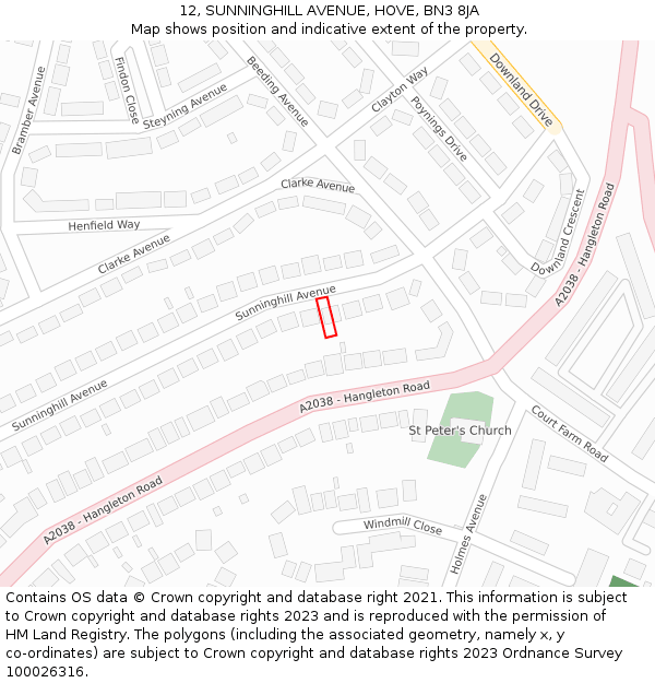 12, SUNNINGHILL AVENUE, HOVE, BN3 8JA: Location map and indicative extent of plot