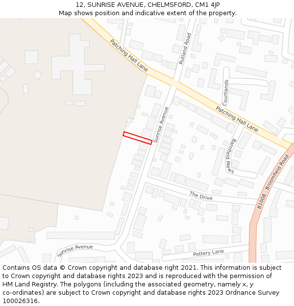 12, SUNRISE AVENUE, CHELMSFORD, CM1 4JP: Location map and indicative extent of plot