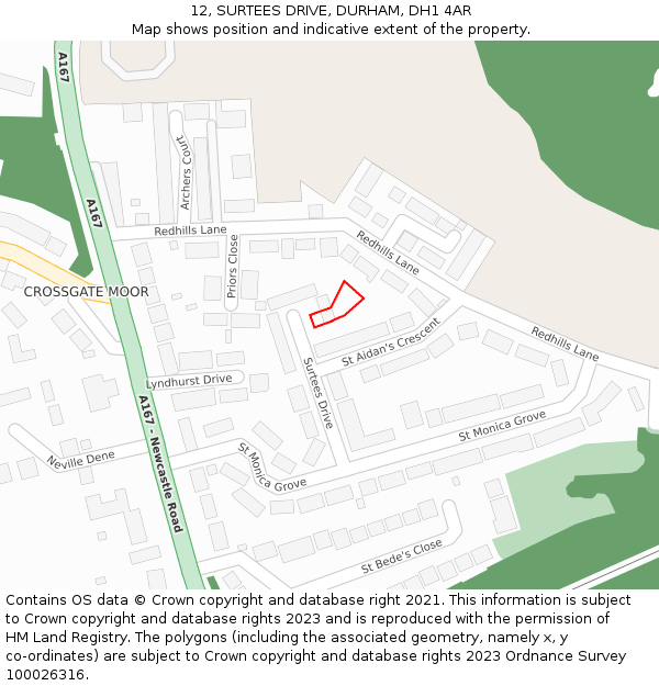 12, SURTEES DRIVE, DURHAM, DH1 4AR: Location map and indicative extent of plot