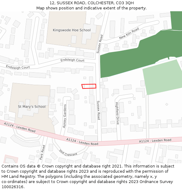 12, SUSSEX ROAD, COLCHESTER, CO3 3QH: Location map and indicative extent of plot