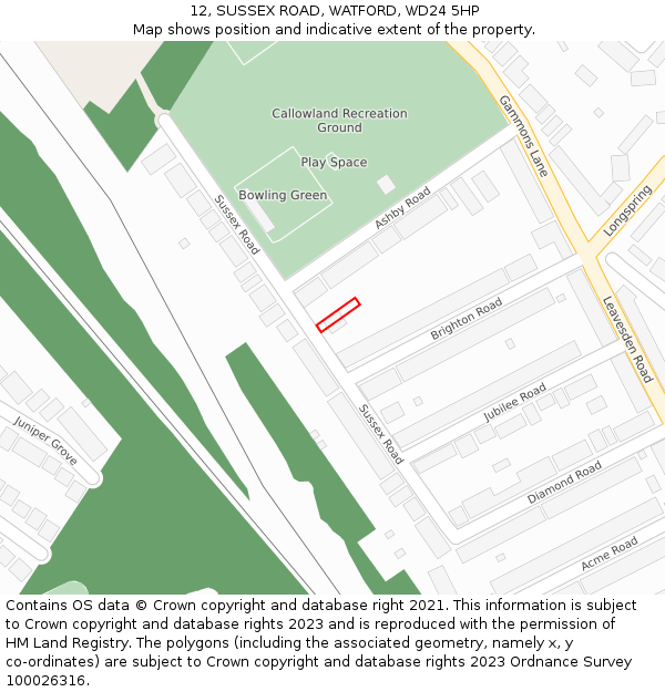 12, SUSSEX ROAD, WATFORD, WD24 5HP: Location map and indicative extent of plot