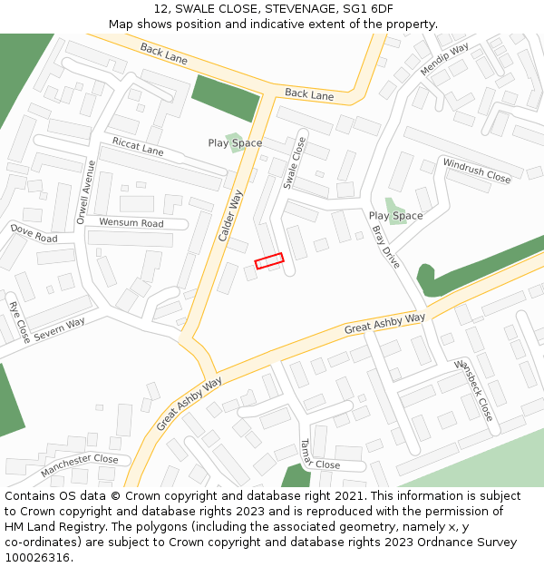 12, SWALE CLOSE, STEVENAGE, SG1 6DF: Location map and indicative extent of plot