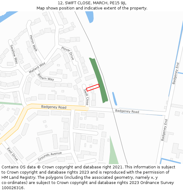 12, SWIFT CLOSE, MARCH, PE15 9JL: Location map and indicative extent of plot