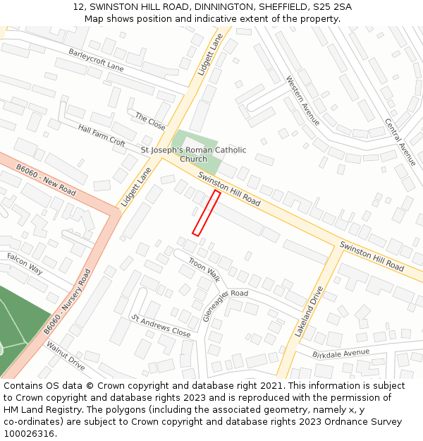 12, SWINSTON HILL ROAD, DINNINGTON, SHEFFIELD, S25 2SA: Location map and indicative extent of plot