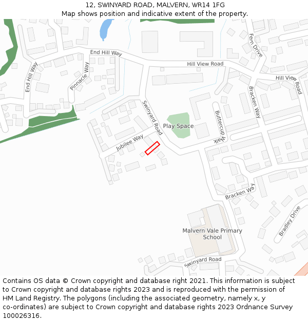 12, SWINYARD ROAD, MALVERN, WR14 1FG: Location map and indicative extent of plot