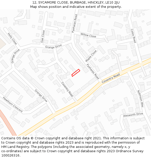 12, SYCAMORE CLOSE, BURBAGE, HINCKLEY, LE10 2JU: Location map and indicative extent of plot