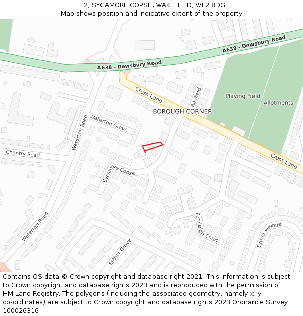 12, SYCAMORE COPSE, WAKEFIELD, WF2 8DG: Location map and indicative extent of plot
