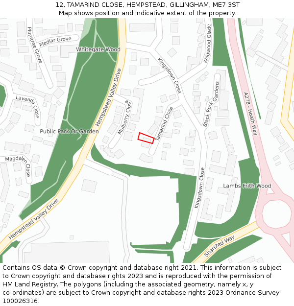 12, TAMARIND CLOSE, HEMPSTEAD, GILLINGHAM, ME7 3ST: Location map and indicative extent of plot
