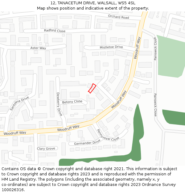 12, TANACETUM DRIVE, WALSALL, WS5 4SL: Location map and indicative extent of plot