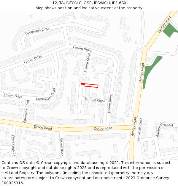 12, TAUNTON CLOSE, IPSWICH, IP1 6SX: Location map and indicative extent of plot