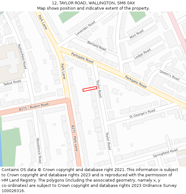 12, TAYLOR ROAD, WALLINGTON, SM6 0AX: Location map and indicative extent of plot