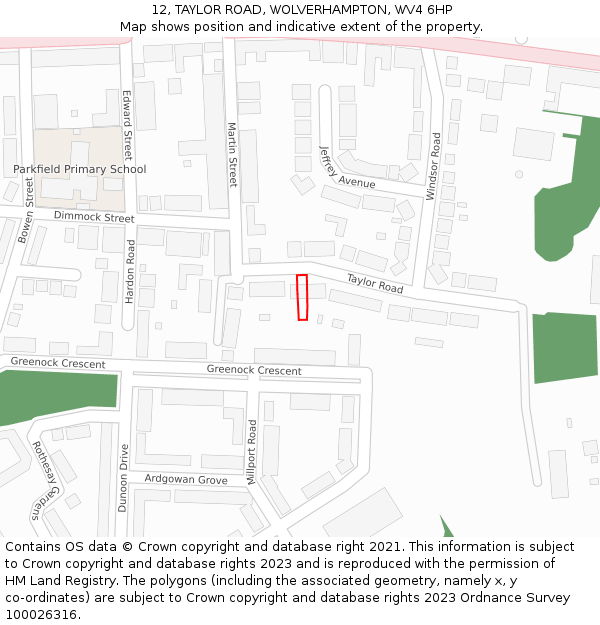 12, TAYLOR ROAD, WOLVERHAMPTON, WV4 6HP: Location map and indicative extent of plot