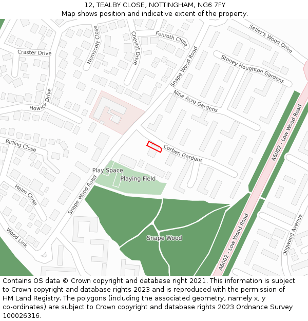 12, TEALBY CLOSE, NOTTINGHAM, NG6 7FY: Location map and indicative extent of plot