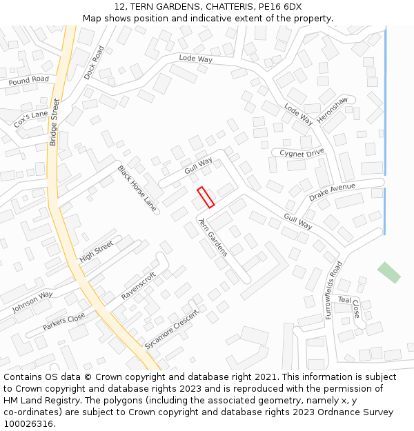 12, TERN GARDENS, CHATTERIS, PE16 6DX: Location map and indicative extent of plot
