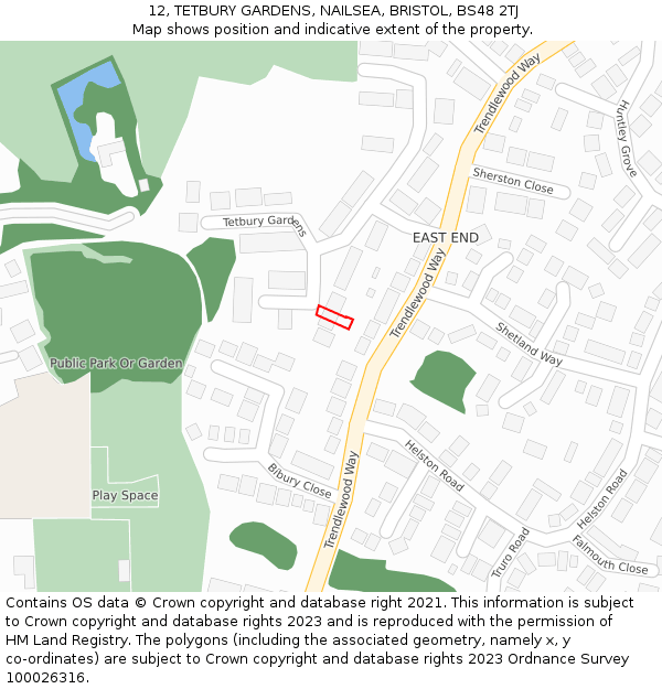 12, TETBURY GARDENS, NAILSEA, BRISTOL, BS48 2TJ: Location map and indicative extent of plot