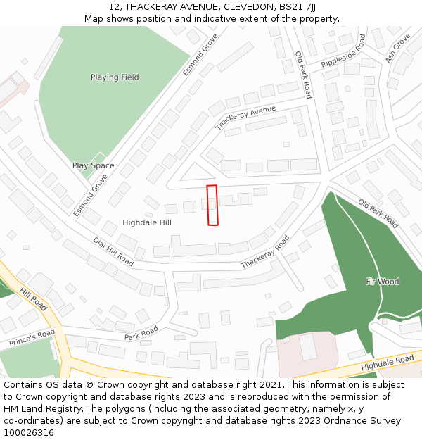 12, THACKERAY AVENUE, CLEVEDON, BS21 7JJ: Location map and indicative extent of plot
