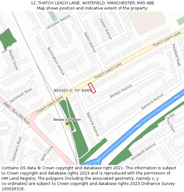 12, THATCH LEACH LANE, WHITEFIELD, MANCHESTER, M45 6BE: Location map and indicative extent of plot
