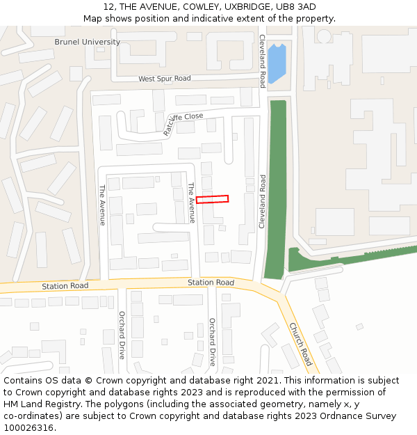 12, THE AVENUE, COWLEY, UXBRIDGE, UB8 3AD: Location map and indicative extent of plot