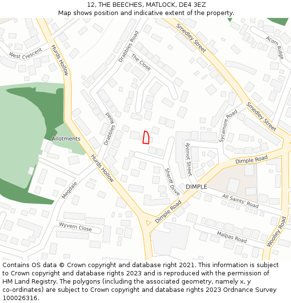 12, THE BEECHES, MATLOCK, DE4 3EZ: Location map and indicative extent of plot