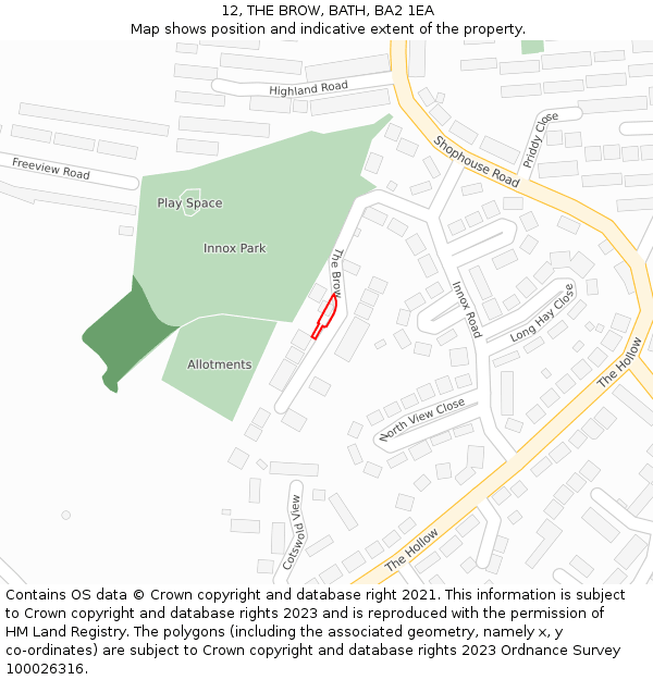 12, THE BROW, BATH, BA2 1EA: Location map and indicative extent of plot