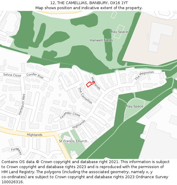 12, THE CAMELLIAS, BANBURY, OX16 1YT: Location map and indicative extent of plot