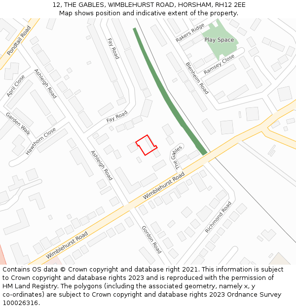 12, THE GABLES, WIMBLEHURST ROAD, HORSHAM, RH12 2EE: Location map and indicative extent of plot