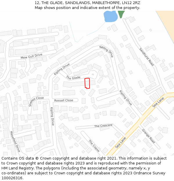 12, THE GLADE, SANDILANDS, MABLETHORPE, LN12 2RZ: Location map and indicative extent of plot