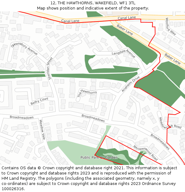 12, THE HAWTHORNS, WAKEFIELD, WF1 3TL: Location map and indicative extent of plot