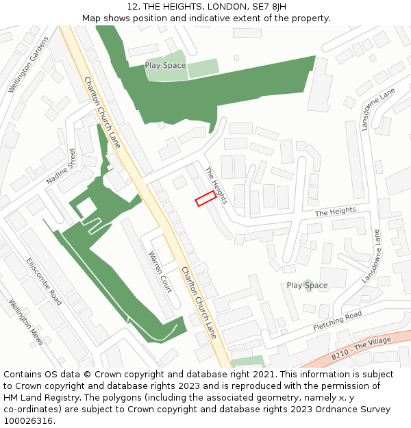 12, THE HEIGHTS, LONDON, SE7 8JH: Location map and indicative extent of plot