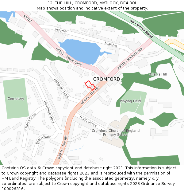 12, THE HILL, CROMFORD, MATLOCK, DE4 3QL: Location map and indicative extent of plot