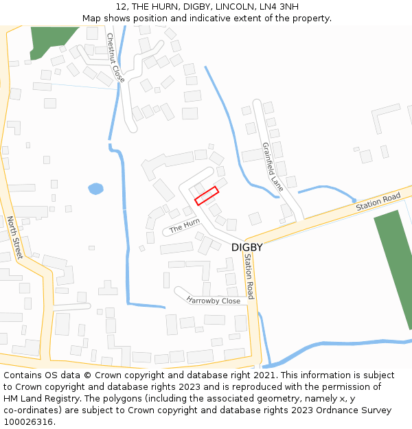 12, THE HURN, DIGBY, LINCOLN, LN4 3NH: Location map and indicative extent of plot