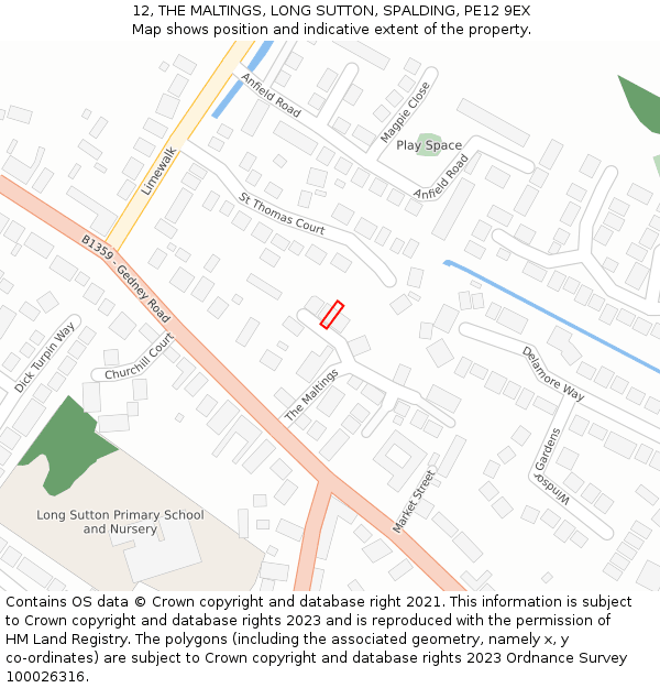 12, THE MALTINGS, LONG SUTTON, SPALDING, PE12 9EX: Location map and indicative extent of plot