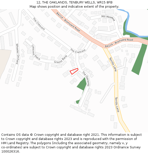 12, THE OAKLANDS, TENBURY WELLS, WR15 8FB: Location map and indicative extent of plot