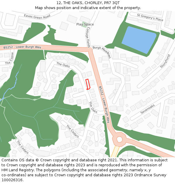 12, THE OAKS, CHORLEY, PR7 3QT: Location map and indicative extent of plot