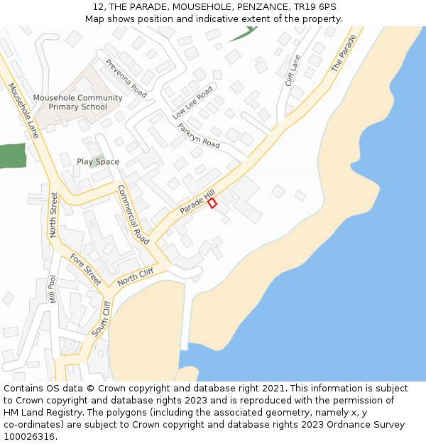 12, THE PARADE, MOUSEHOLE, PENZANCE, TR19 6PS: Location map and indicative extent of plot