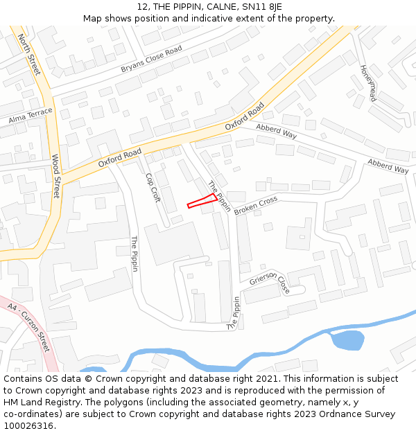 12, THE PIPPIN, CALNE, SN11 8JE: Location map and indicative extent of plot